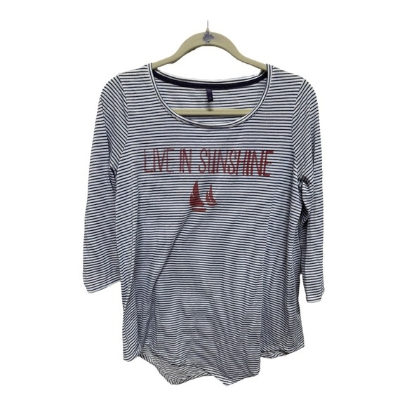 NYJD 3/4 Sleeve Boat Live in Sunshine Striped Oversized Shirt Blue White Size M - Picture 1 of 7
